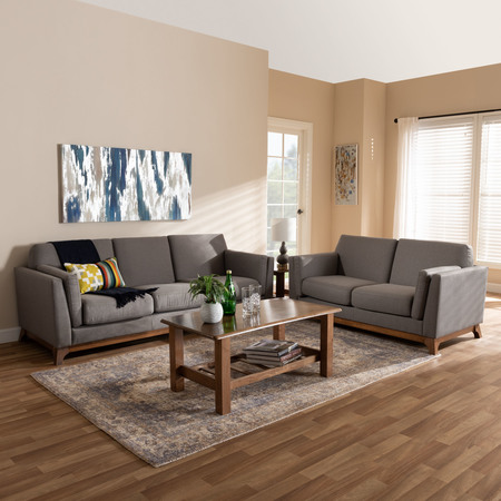 Baxton Studio Sava Grey Upholstered Walnut Wood 2-Piece Living Room Set 150-8761-8762